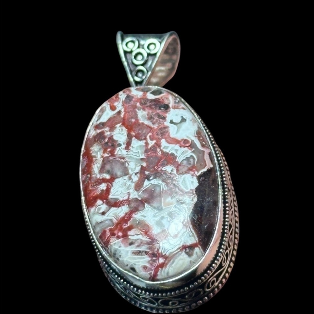 Artisan Handcrafted CRAZY LACE AGATE Natural Red and White variegated Pendant